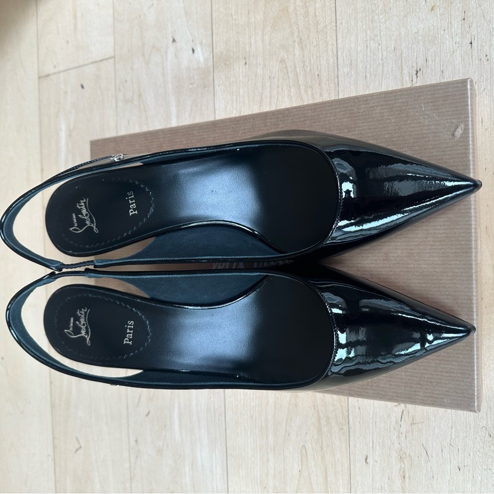 Christian Louboutin Sporty Kate 55 Slingbacks Patent Black Leather